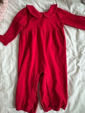 Classic Red Peter Pan Collar Kids One-Piece Romper